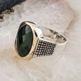 925 Ayar Gümüş Yeşil Zirkon Taşlı Erkek  Yüzük Model 5