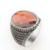 Kırmızı Zirkon Taşlı Erkek Gümüş Yüzük Model 9