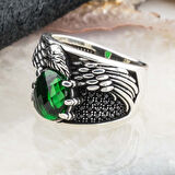 Yeşil Zirkon Taşlı Kartal Simgeli Gümüş Yüzük