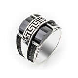 Oval Siyah Zirkon Taşlı Gümüş  Erkek Yüzük