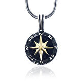 Özel Pusula Tasarımlı 925 Ayar Gümüş Kolye 60 CM