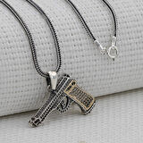 Özel Tabanca Tasarımlı 925 Ayar Gümüş Kolye 60 CM