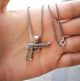 Özel Tabanca Tasarımlı 925 Ayar Gümüş Kolye 60 CM