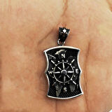 Özel Pusula Tasarımlı Atlas Zemin Detaylı 925 Ayar Gümüş Kolye Ucu BÜYÜK BOY