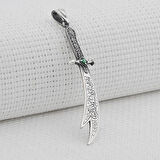 Yeşil Taşlı Zülfikar Kılıç Tasarımlı 925 Ayar Gümüş Kolye Ucu