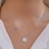 Kar Tanesi Nazar Tasarımlı 925 Ayar Gümüş Kadın Kolye