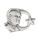 Ay Yıldız Atatürk 925 Ayar Gümüş Rozet Yaka İğnesi
