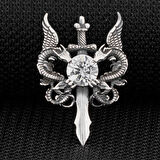 Çift Ejderha Tasarımlı Hançer Detaylı Beyaz Zirkon Taşlı 925 Ayar Gümüş Kolye Ucu