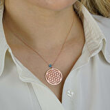 Yaşam Çiçeği Tasarımlı Nazar Boncuğu Detaylı 925 Ayar Gümüş Kadın Kolye Rose