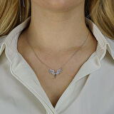 Melek Tasarımlı Beyaz Zirkon Taşlı 925 Ayar Gümüş Kadın Kolye Büyük Boy