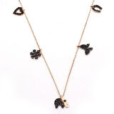 Kalpli Kelebek Kartanesi Motifli Zirkon Taşlı Kadın Gümüş Kolye