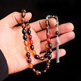 925 Ayar Gümüş Mineli Püsküllü Karışık Renk Ateş Kehribar Tesbih