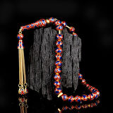 LACİVERT KIRMIZI RENK MİNELİ 925 AYAR GÜMÜŞ TESBİH