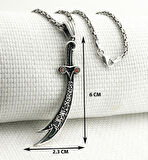 925 Ayar Gümüş Kırmızı Taşlı La Feta İlla Ali La Seyfe İlla Zülfikar Kral Zincir Kolye