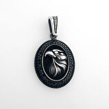 925 Ayar Gümüş Siyah Taşlı Kartal Motifli Kolye Ucu