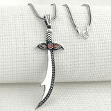 925 Ayar Gümüş Kırmızı Taşlı Zülfikar Kolye