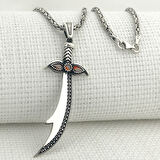 925 Ayar Gümüş Kırmızı Taşlı Zülfikar Kral Zincir Kolye