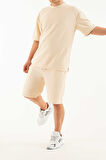 Erkek 2 li Set Cep Baskılı Oversize Comfort Rahat Kesim T-shirt  Şort Takım