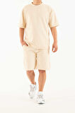 Erkek 2 li Set Cep Baskılı Oversize Comfort Rahat Kesim T-shirt  Şort Takım