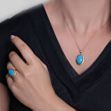 Firuze Taşlı Büyük Boy Altın İkili Takım (TKM0057)