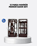 Özel Deri Çantalı 12 Parça Manikür Pedikür Bakım Seti Paslanmaz Çelik