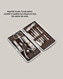 Özel Deri Çantalı 12 Parça Manikür Pedikür Bakım Seti Paslanmaz Çelik