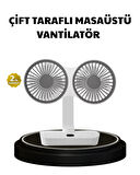 720° Dönebilen Çift Başlıklı USB Şarjlı Masaüstü Vantilatör – Sessiz ve Güçlü Serinlik