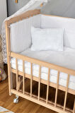 Ahşap Beşik Anne Yanı Beşik Organik(Boyasız) 60x120-Beyaz Güpür Uyku Seti + Yatak + Tekerlekli