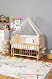Ahşap Beşik Anne Yanı Beşik Organik(Boyasız) 60x120-Krem Nakış(Yazısız) Uyku Seti + Yatak