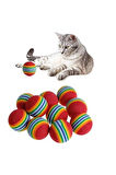3lü Gökkuşağı Sünger Kedi Köpek Çiğneme Oyun Topu 4,2 cm