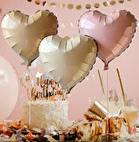 3 Adet 18 inç 45 Cm Retro Kalp Folyo Balon (Bej Krem Pembe)