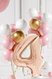 4 Yaş Retro Gold Pembe Beyaz Balon Seti Rose Gold Rakamlı Doğum Günü Balonu Şık Parti Süsleme