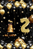 2 Yaş Gold Siyah Balon Seti Gold Rakamlı Doğum Günü Balonu Şık Parti Süsleme