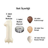 2 Yaş Retro Kahve Bej Ten Rengi Doğum Günü Seti Bej Folyo Rakam