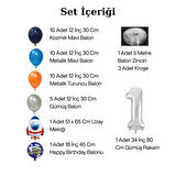 7 Yaş Uzay Temalı Doğum Günü Seti Uzay Mekiği Happy Birthday Yazı Renkli Balonlar Gümüş Folyo Rakam