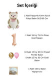 6 Yaş Retro Folyo Krem Ayıcık Pembe Gold Balon Rose Gold Rakam Doğum Günü Süsleme