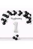 Siyah Beyaz Balonlar Gümüş Happy Birthday Banner Gümüş Rakam Taraftar Doğum Günü