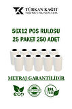 56x12 Pos Rulosu 25 Paket 250 Adet Termal Rulo - Yazarkasa Pos Rulosu - Pos Kağıdı