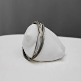 925 Ayar Gümüş Renk Kadın Çelik Kelepçe Bileklik – Taş Detaylı – Şık ve Zarif Tasarım