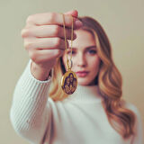 316L Paslanmaz Çelik Fotoğraflı İsimli Kişiye Özel Aile Kolyesi Altın Renk Yuvarlak Plaka