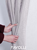 FAVOLLİ Kırık Beyaz Keten Görünümlü Pileli Tül Perde Ütü Istemez