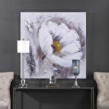TABLOLIFE Beyaz Çiçek - Yağlı Boya Dokulu Tablo 100X100,Çerçeve;Çerçevesiz