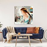 TABLOLIFE Soyut Kadın Profil - Yağlı Boya Dokulu Tablo 80X80,Çerçeve;Çerçevesiz