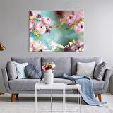 TABLOLIFE Pembe Çiçekler - Yağlı Boya Dokulu Tablo 75X100,Çerçeve;Siyah