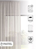Pastel Ekru Rengi Keten Görünümlü Ekstraforlu Tül Perde Ütü Istemez