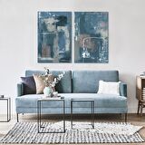 TABLOLIFE Soyut İkili Set Mavi - Yağlı Boya Dokulu Tablo 60X90,Çerçeve;Çerçevesiz