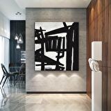 TABLOLIFE Siyah & Beyaz - Yağlı Boya Dokulu Tablo 60X90,Çerçeve;Gold