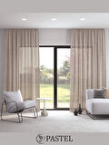 Pastel Açık Kahve Rengi Keten Görünümlü Ekstraforlu Tül Perde Ütü Istemez