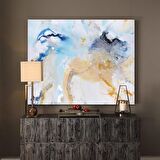 TABLOLIFE Soyut Açık Mavi - Yağlı Boya Dokulu Tablo 75X100,Çerçeve;Gold