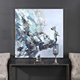 TABLOLIFE Soyut Tavus Kuşu - Yağlı Boya Dokulu Tablo 120X120,Çerçeve;Siyah